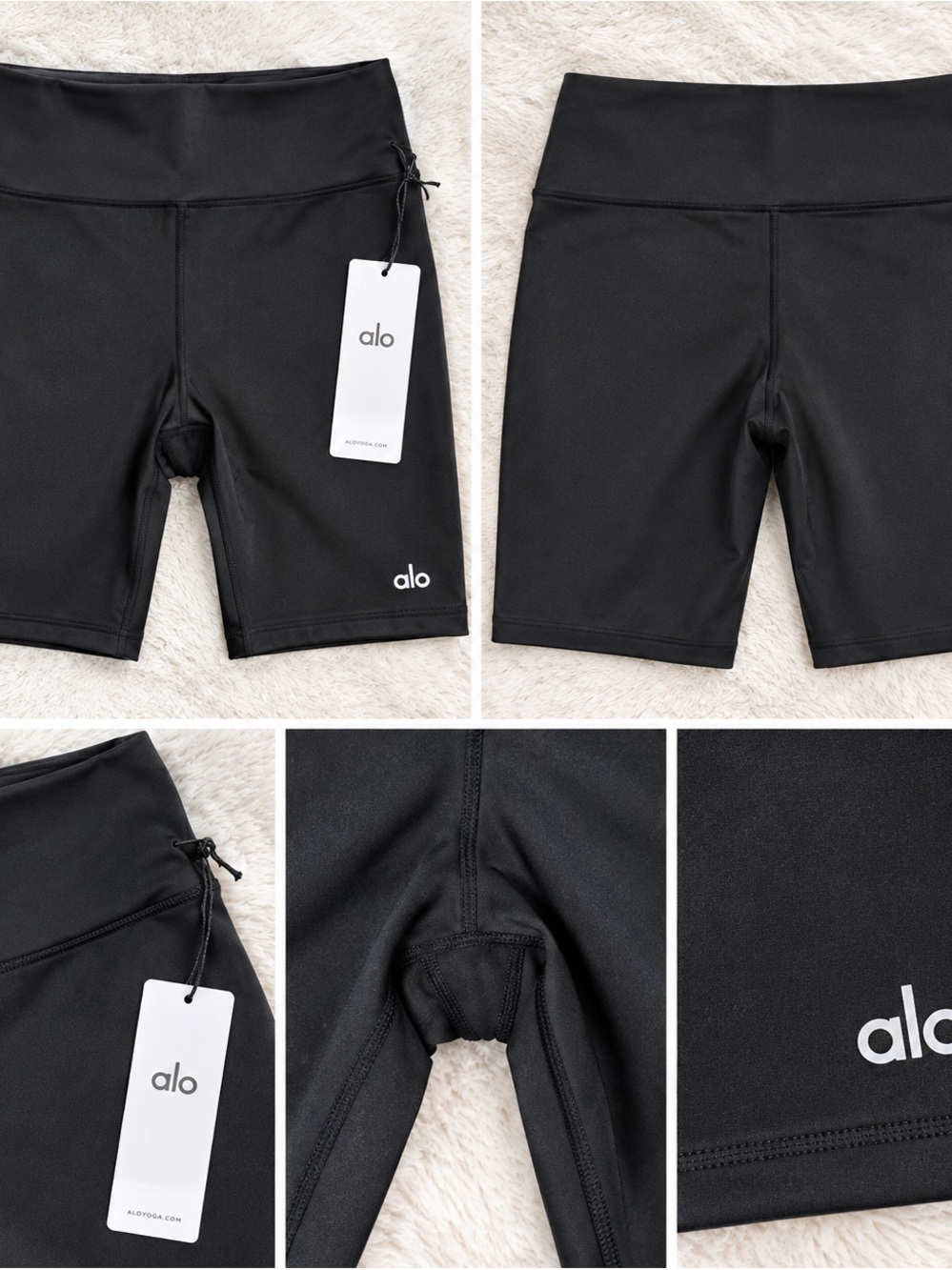 ALO Yoga Black Mid-Rise Bike Shorts with Logo
